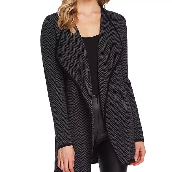 Vince Camuto Sweaters - Vince Camuto Black & Grey Herringbone Open Cardigan – Size Medium